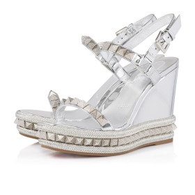 Christian Louboutin Pyraclou 110 Mm Plátěné Boty Patent Telecí Kůže Stříbro