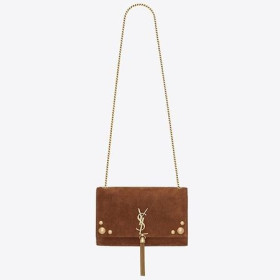 Saint Laurent Střední Kate Střapec Taška Hnědé Semišové Knoflíky