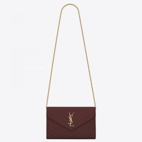 Saint Laurent WOC Monogram Řetězce Peněženku Bordeaux Kůže