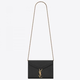 Saint Laurent WOC Cassandra Řetězce Peněženka Černá Kůže