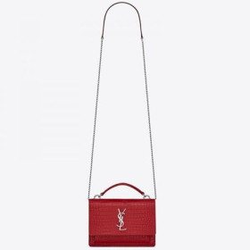 Saint Laurent WOC západu Slunce Řetěz Peněženky Červená Krokodýl Reliéfní Kůže