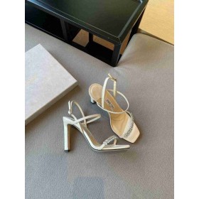 Jimmy Choo Meira 85 Bílé Kožené Sandály Crystal Ozdobu