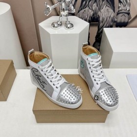 Christian Louboutin Lou Hroty High-top Tenisky, Kůže a Tkaniny Silver