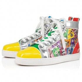 Christian Louboutin Zábavné Louis High-top Dámské boty Lakované Kůže A Tkaniny Šťastný Loubies Print Vícebarevná