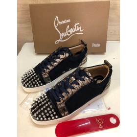 Christian Louboutin Louis Junior Spike Low Top Dámské Tenisky Kůže a Veau Velur Černý