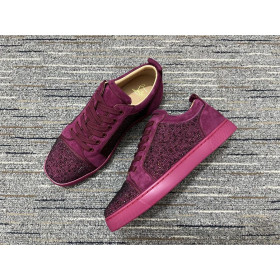 Christian Louboutin Louis Junior Strass Ženy Tenisky Semišové Kožené Vínové