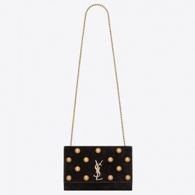 Saint Laurent Střední Kate Taška Černé Semišové Knoflíky