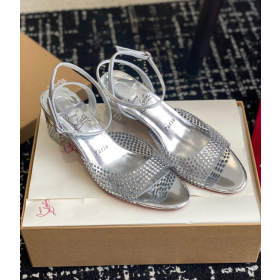 Christian Louboutin Cassandrissima Sandals 45mm Crystal-Embellished Pvc And Metallic Leather Silver
