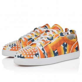 Christian Louboutin Louis Junior Spikes Sneakers Gaagal Coated Canvas Magma