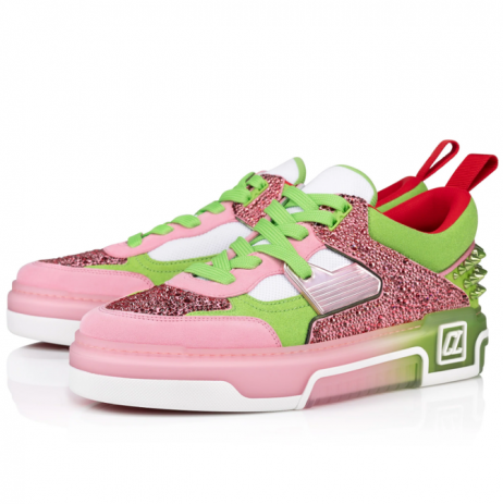 Christian Louboutin Astroloubi Strass Sneakers Kvinder Veau Velour Strass Pink Grøn