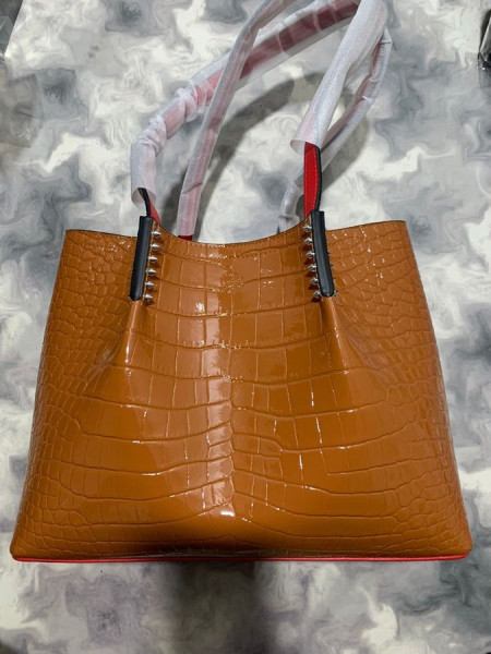 Christian Louboutin Cabarock Tote Taske-Krokodille Præget Kalveskind Pigge Brun