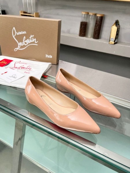 Christian Louboutin Kate Ballerina Flats-Patent Læder Nude Christian Louboutin Butik