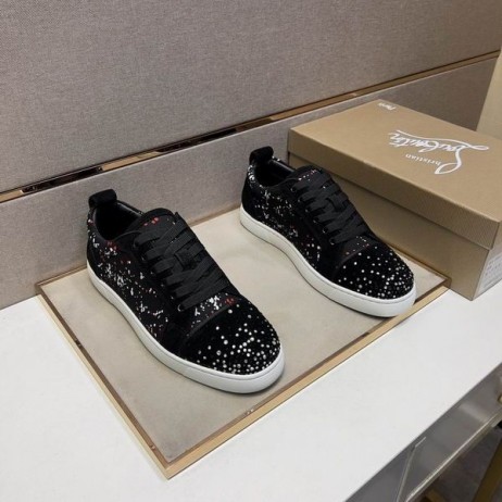 Christian Louboutin Louis Junior-Sneakers Low-top Srass Præget Veau Velour Sort