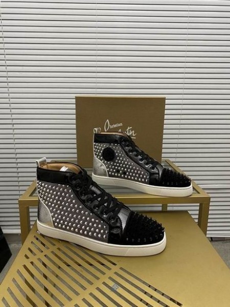 Christian Louboutin Louis Pigge High-top Sneakers Patent-og Velvet Black Silver