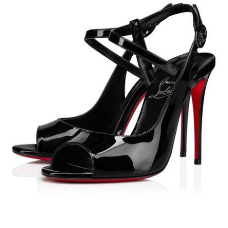 Christian Louboutin 100 mm Sort/lin Sort Patent Læder Sandal