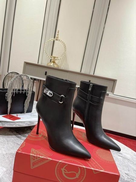 Christian Louboutin Lås, Så Kate Ankel Støvler 100mm Kalv Læder Sort