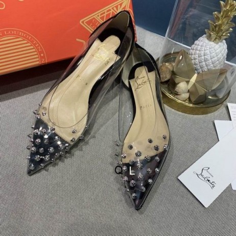 Christian Louboutin Collaclou Spike Klart, Fladskærms Forskønnet Pvc og Patent Læder Sort