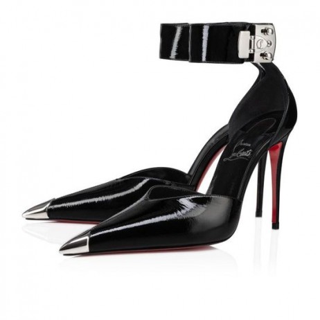 Christian Louboutin Låse Mig Op Pumpe 100Mm Strappy Pumper Vog Patent Læder Sort
