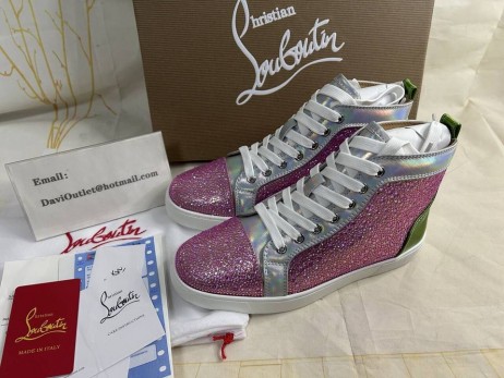 Christian Louboutin Louis Fladskærms High-Top Kvinder Sneakers Krystaller Forskønnet Flerfarvet