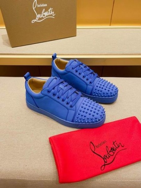 Christian Louboutin Louis Junior Pigge Lav-top Sneakers Læder Blå
