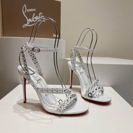 Christian Louboutin Mafaldina Spikes 100mm Sandaler Patent Læder Hvid
