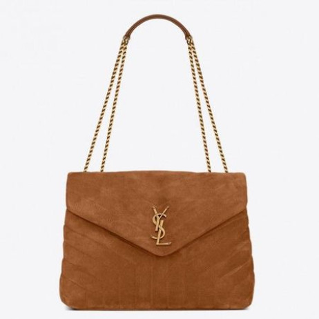 Saint Laurent Loulou Mellemstore Taske Brown Suede Saint Laurent Læder Tasker