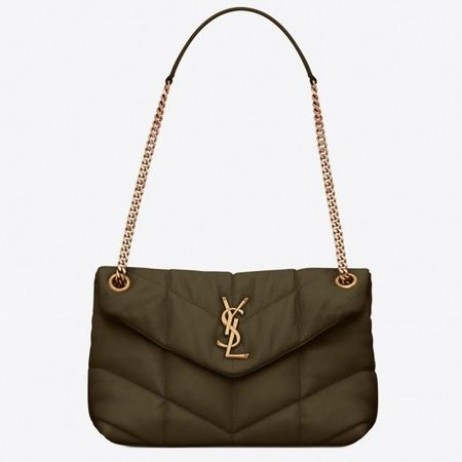 Saint Laurent Loulou Puffer Lille Pose Grønne Lammeskind Saint Laurent Tasker