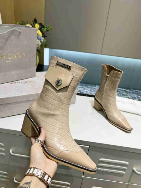 Jimmy Choo 50mm Ankel Støvletter Krokodille Præget Læder Logo Beige