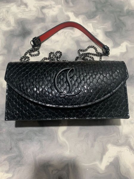 Christian Louboutin Loubi54 Crossbody Clutch Taske Patent Præget Python Black