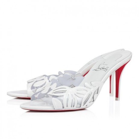 Christian Louboutin Apostropha Muldyr Petunia 80 Mm Muldyr Pvc Og Patent Læder Hvid