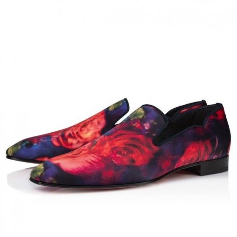Christian Louboutin Dandy Chick W Loafers Roser Trykt Crepe Satin Flerfarvet