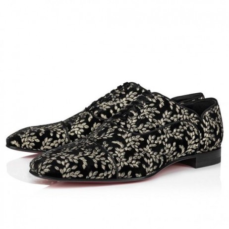 Christian Louboutin Greggy Chick Oxfords Velvet Royal Broderi Sort CL Sko