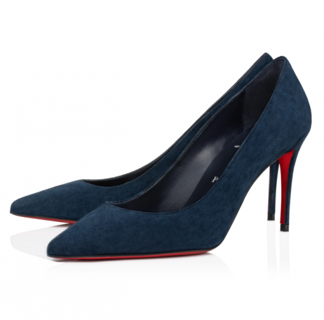 Christian Louboutin Kate Pumper 85mm Veau Velour Marine Blå