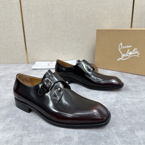 Christian Louboutin Chambelimonk Derbies Patent Leather Black Brown