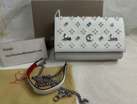 Christian Louboutin Paloma Clutch Grained Calf Leather and Spikes White