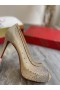 Christian Louboutin Meget Strass Peep Toe Pumper 120mm Mesh og Læder Guld