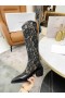 Jimmy Choo Knæ Boot 50mm JC Emblem Mesh, Læder Sort