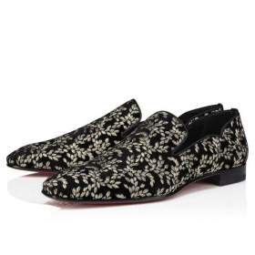 Christian Louboutin Dandy Chick Loafers Velvet Royal Broderi Sort CL Sko Butik