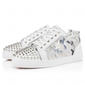 Christian Louboutin Louis Junior Pigge Sneakers Kalv Læder Pigge Hvid Christian Louboutin Sko