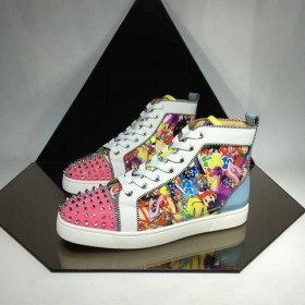 Christian Louboutin Louis Pigge Orlato High-Top Sneakers Kalv og Patent Læder Multi
