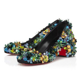 Christian Louboutin Minny Tropica 70 Mm Pumper Broderet Crepe Satin Black CL Sko