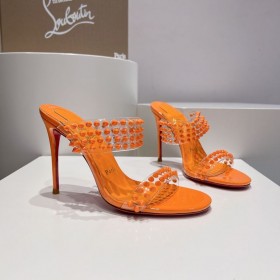 Christian Louboutin Spike Kun 105mm PVC og Patent Læder Sandaler Orange CL Sko