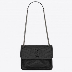 Saint Laurent Baby Niki Kæde Taske Sort Plisseret Læder Saint Laurent Tasker