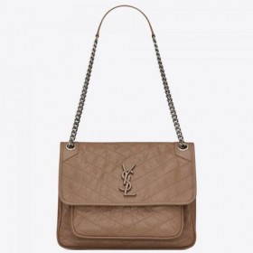 Saint Laurent Medium Niki Taske Taupe Plisseret Læder Saint Laurent Tasker