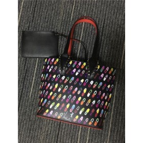 Christian Louboutin Sort/Rød Print Kalv Tote Taske