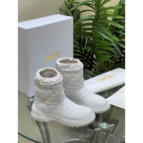 Dior Frost Ankel Støvle Hvid Quiltet Nylon Shearling