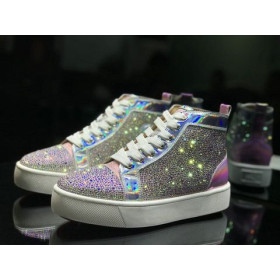Christian Louboutin Louis Fladskærms High-Top Sneakers Krystaller Forskønnet Iriserende Læder Pink