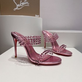 Christian Louboutin Spike Kun 105mm PVC og Iriserende Læder Sandaler Pink