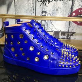 Christian Louboutin Boble Pigge High-Top Sneakers Kalveskind CL Blå Sko