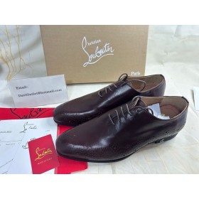 Christian Louboutin Corteobello Oxfords Patineret Kalv Læder Chokolade